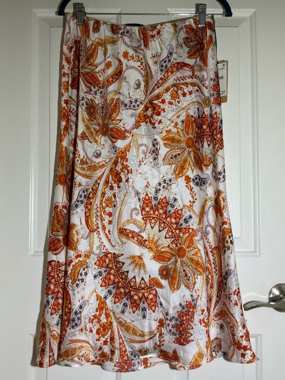 Halogen White Midi Skirt with Orange & Brown Paisley Floral Print